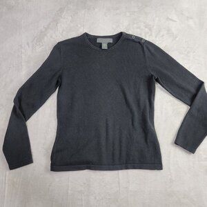 B R Factory Black Longsleeve Button Snap Detail Women's Thick Top | Size S